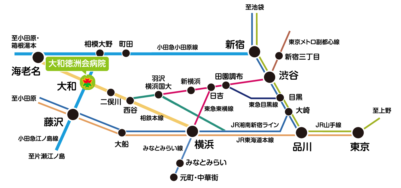 大和徳洲会病院 周辺線路図